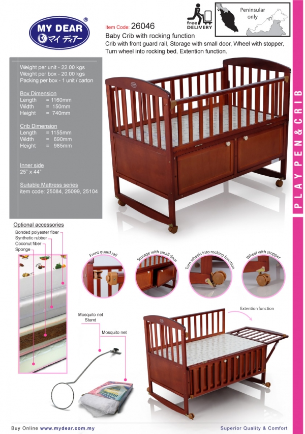 Wood Crib With Rocking Function Fitted Mattress Size 25 X 44 Playpen Crib Infant Furniture Playpen Baby Cot